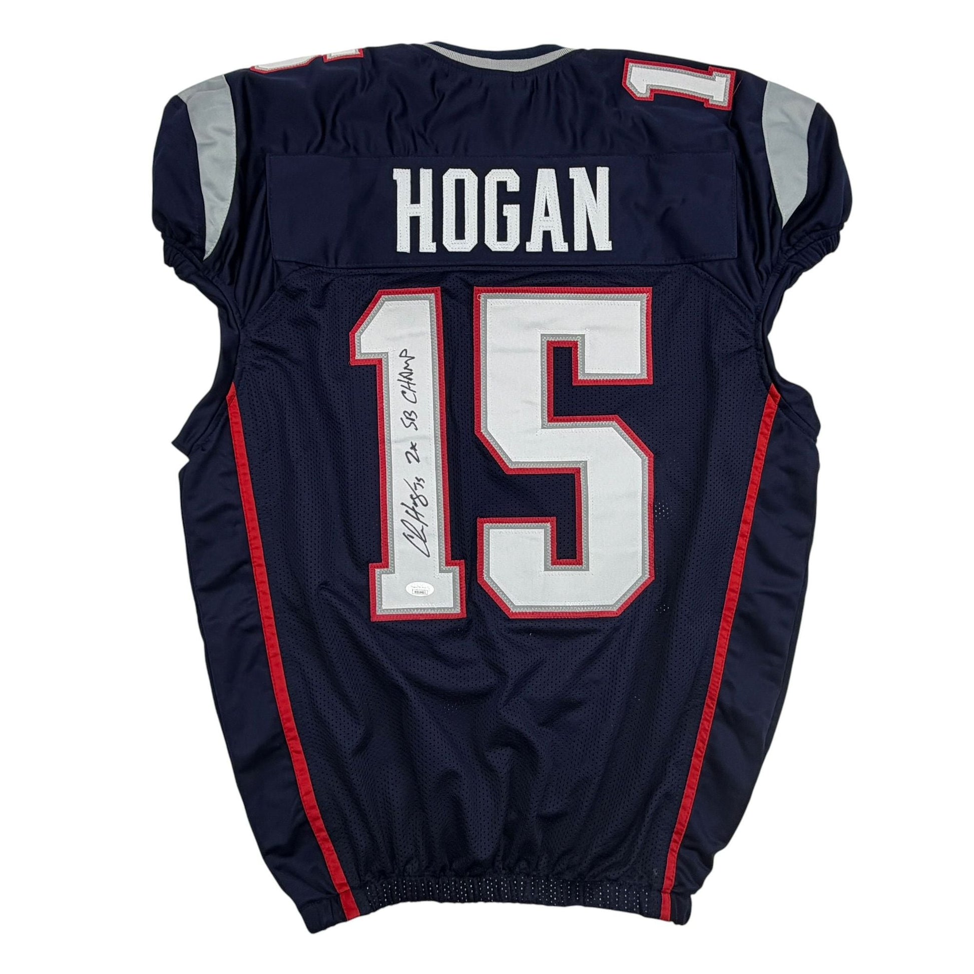 Autographed/Signed Chris Hogan 2x SB Champ New England Blue Pro Cut Football Jersey JSA COA