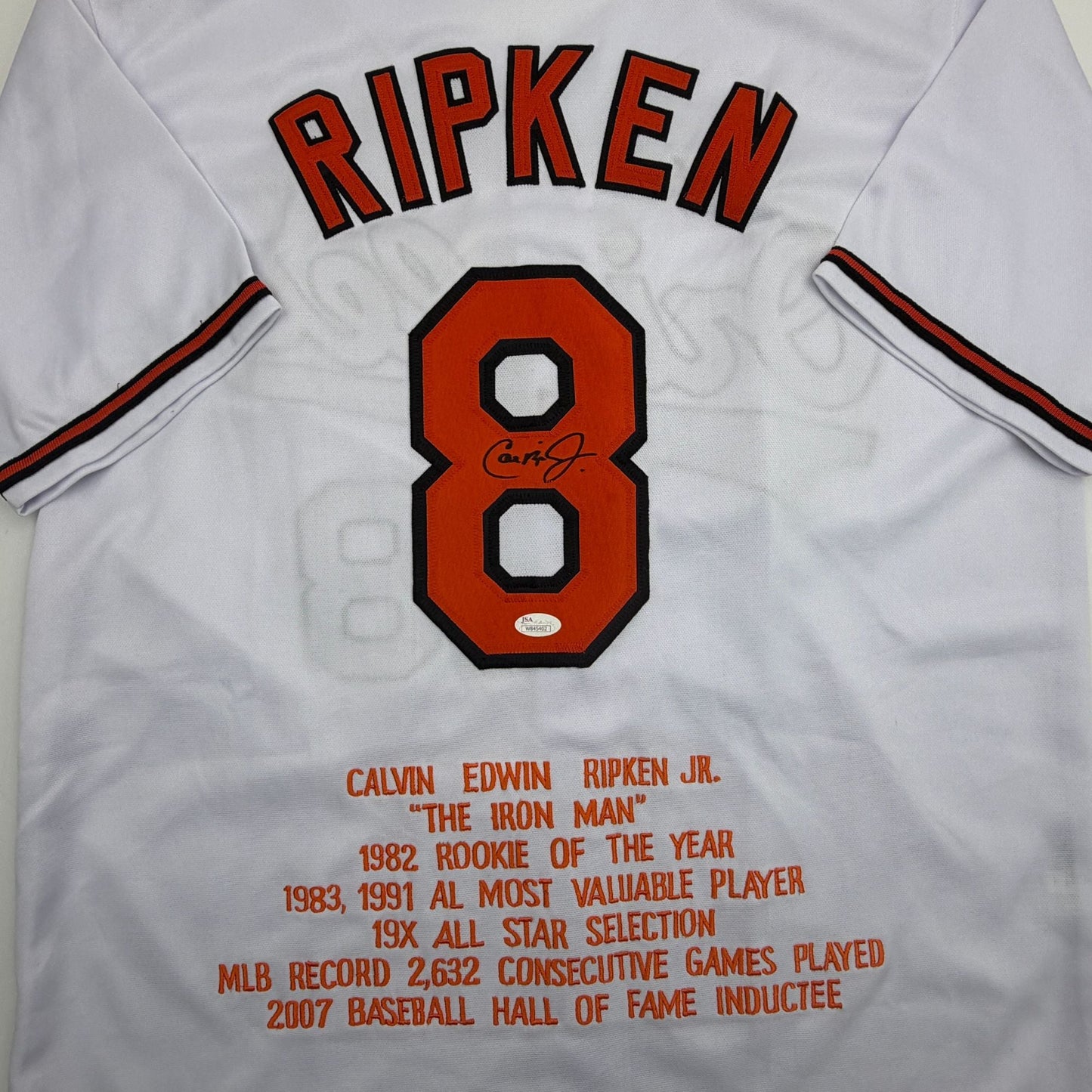 Autographed/Signed Cal Ripken Jr. Baltimore White Stat Baseball Jersey JSA COA