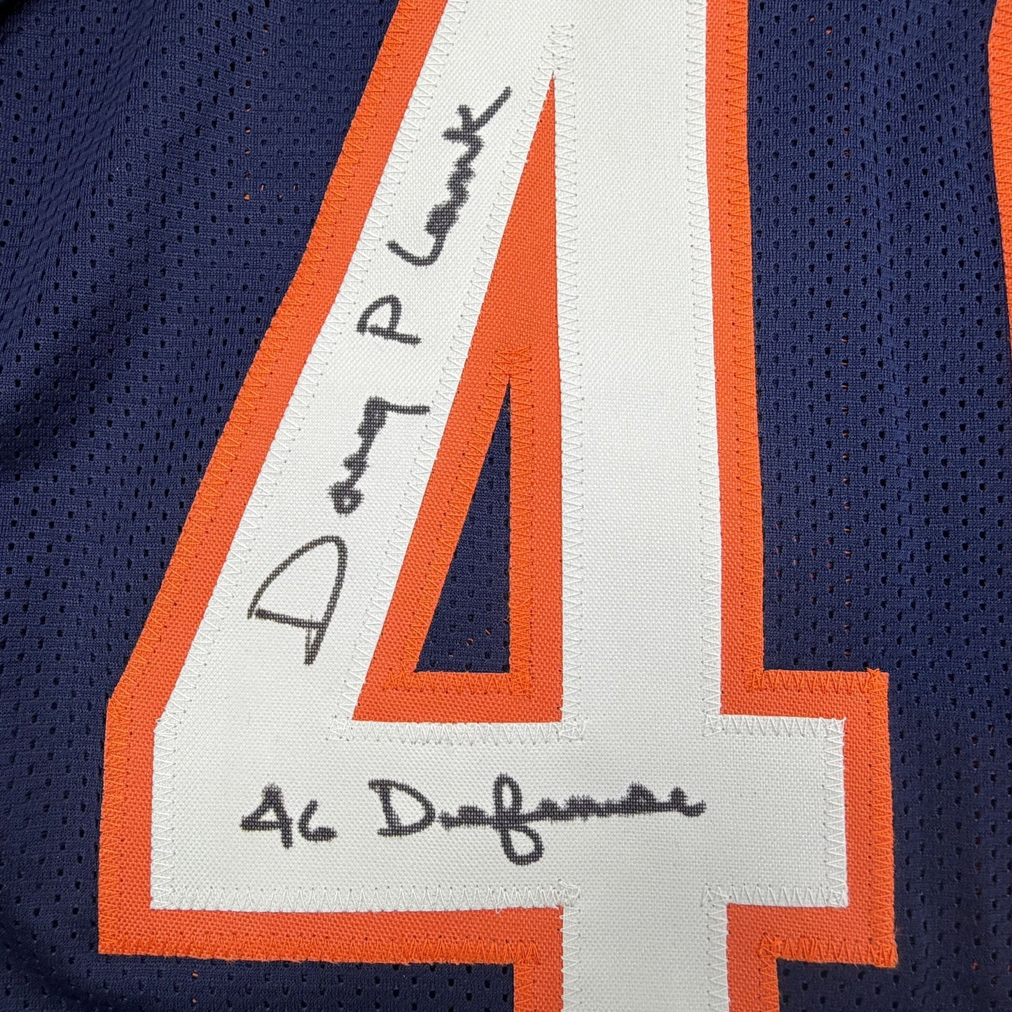 Autographed/Signed Doug Plank Chicago Blue Football Jersey JSA COA