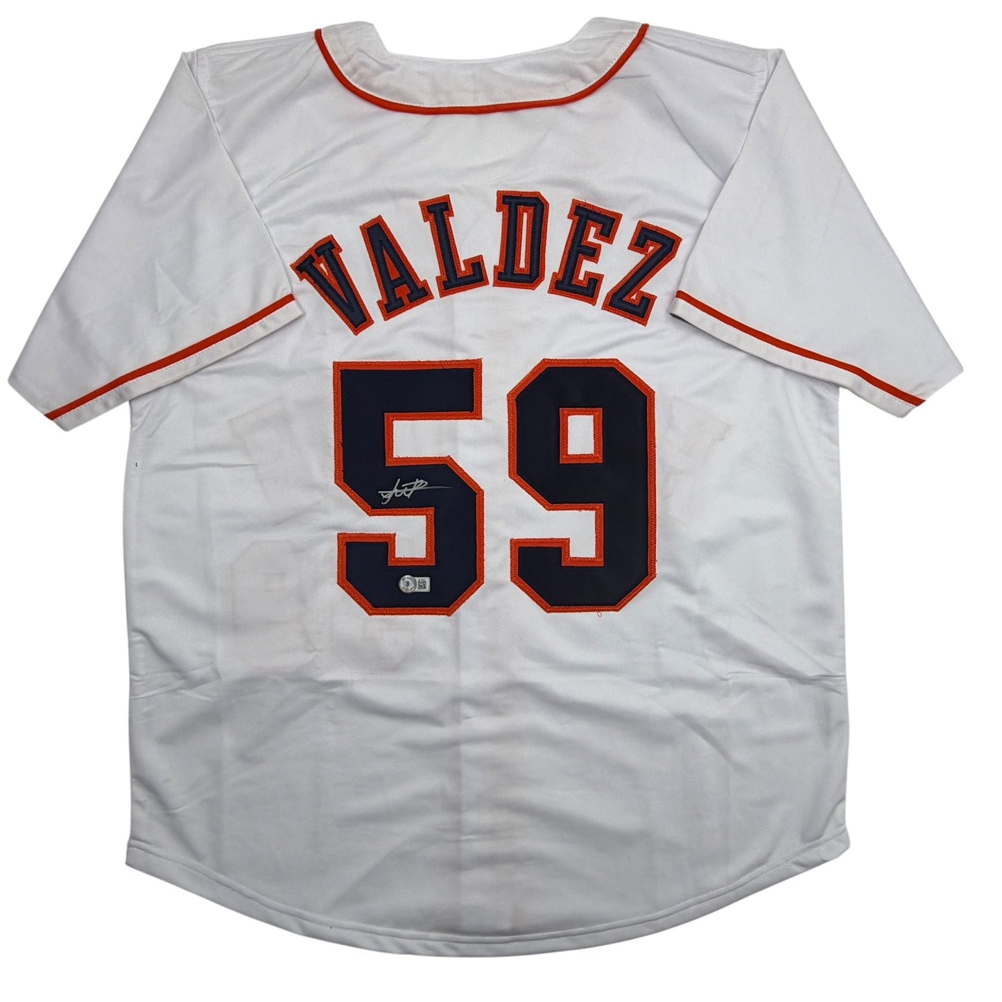 Autographed/Signed Framber Valdez Houston White Baseball Jersey Beckett BAS COA