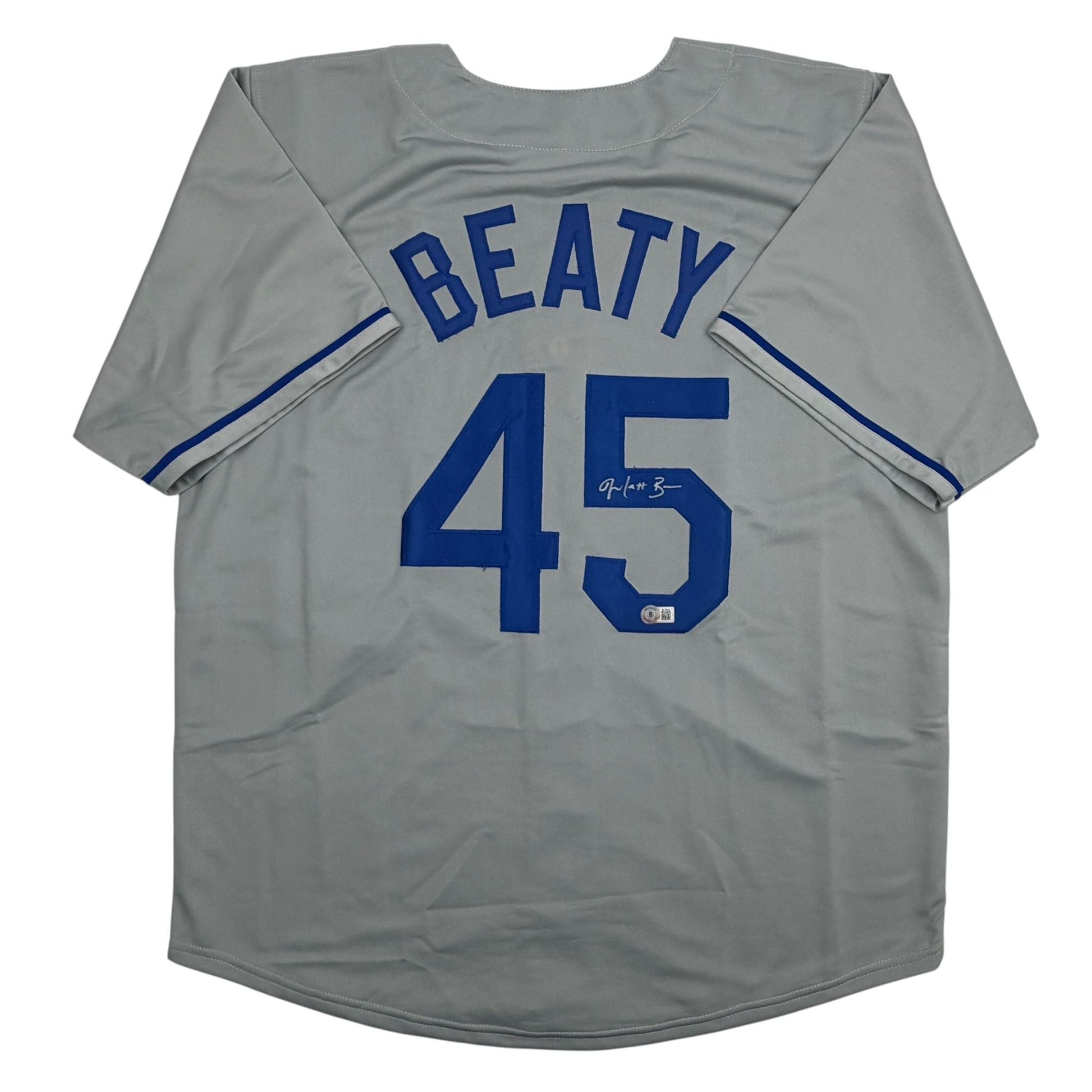 Autographed/Signed Matt Beaty Los Angeles Grey Baseball Jersey Beckett BAS COA