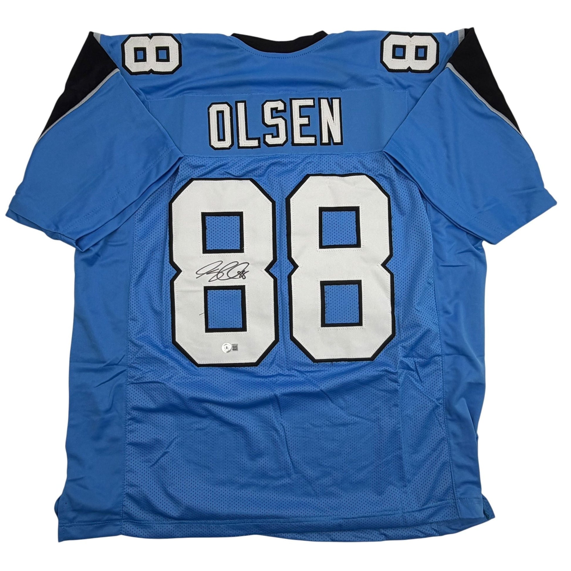 Autographed/Signed Greg Olsen Carolina Blue Football Jersey Beckett BAS COA