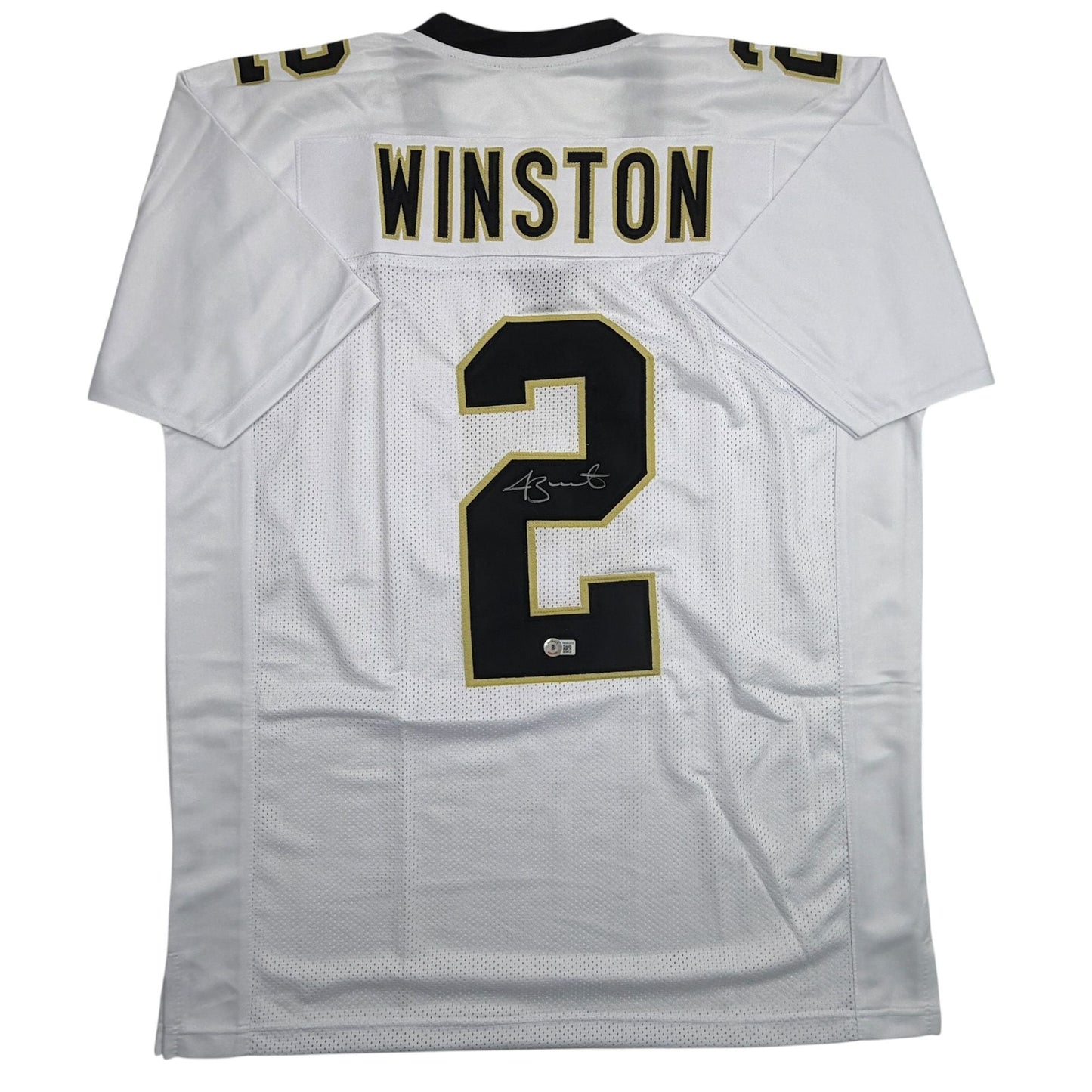 Autographed/Signed Jameis Winston New Orleans White Football Jersey Beckett BAS COA