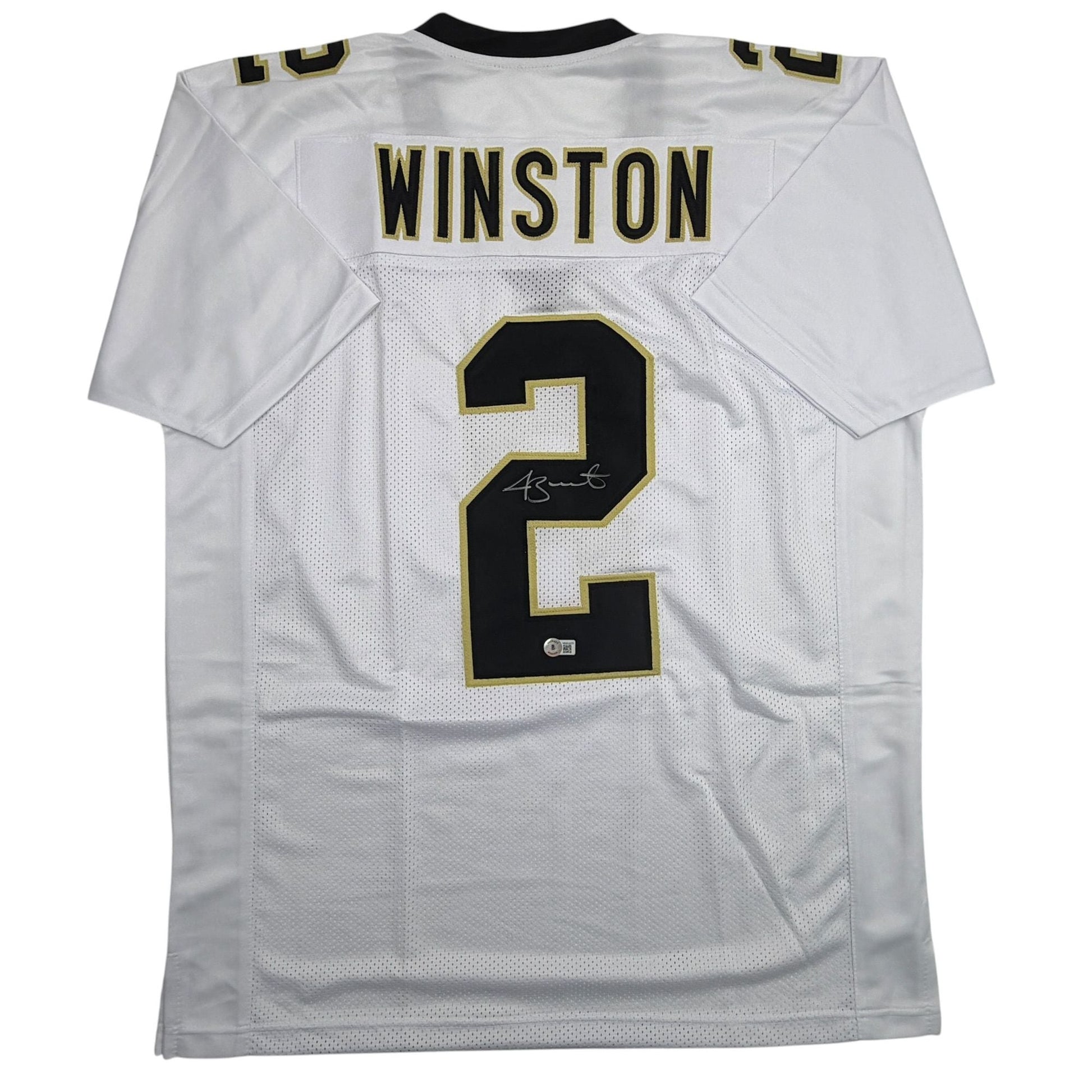 Autographed/Signed Jameis Winston New Orleans White Football Jersey Beckett BAS COA