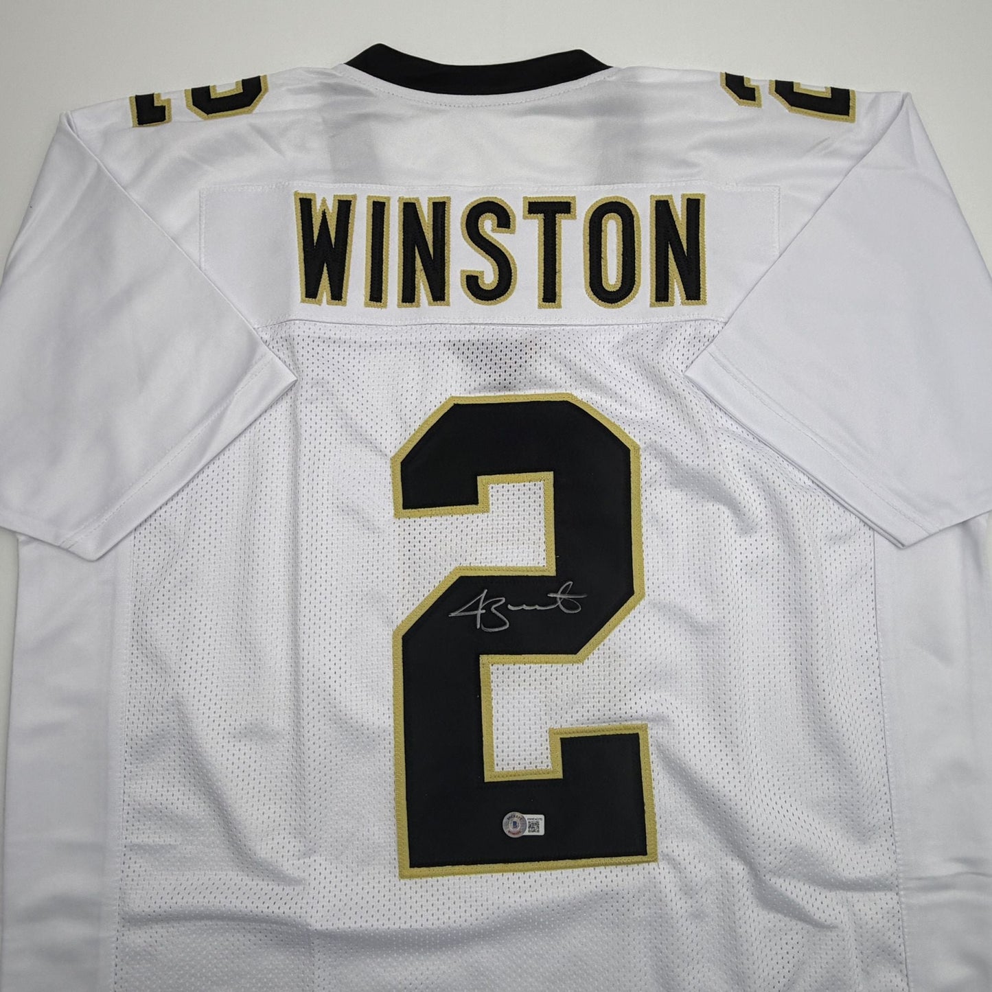 Autographed/Signed Jameis Winston New Orleans White Football Jersey Beckett BAS COA