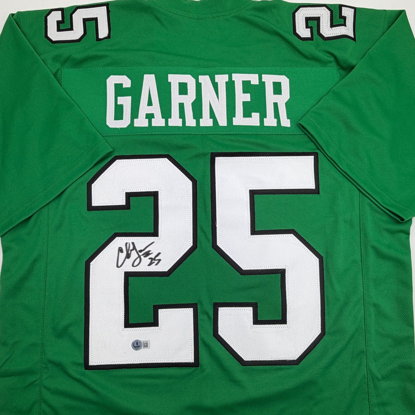 Autographed/Signed Charlie Garner Philadelphia Kelly Green Football Jersey Beckett BAS COA