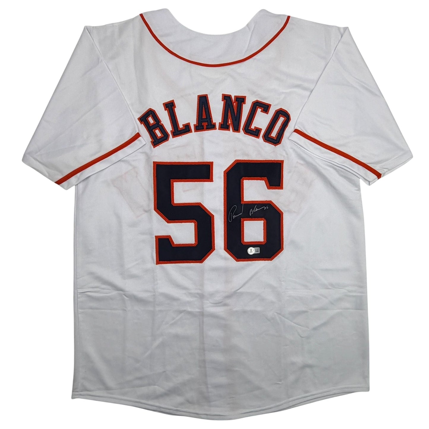 Autographed/Signed Ronel Blanco Houston White Baseball Jersey Beckett BAS COA