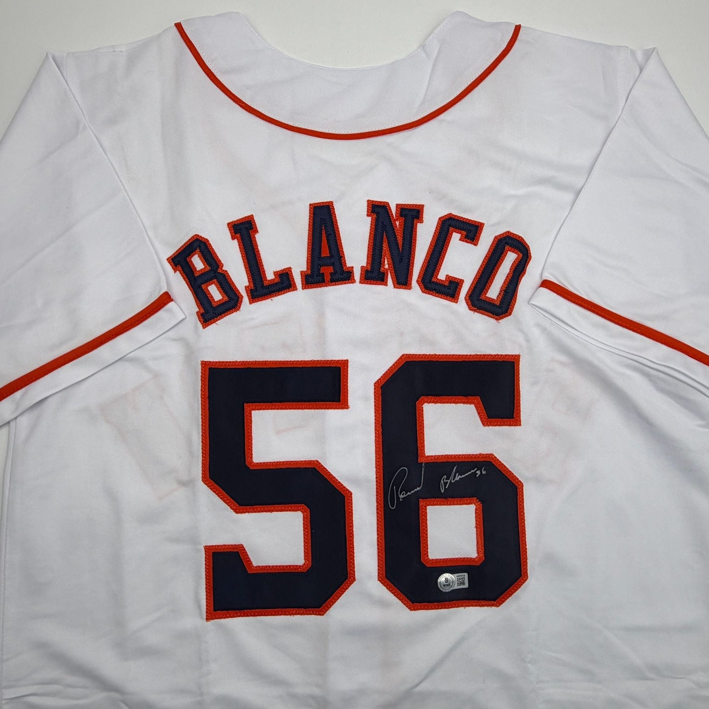 Autographed/Signed Ronel Blanco Houston White Baseball Jersey Beckett BAS COA