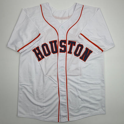 Autographed/Signed Ronel Blanco Houston White Baseball Jersey Beckett BAS COA