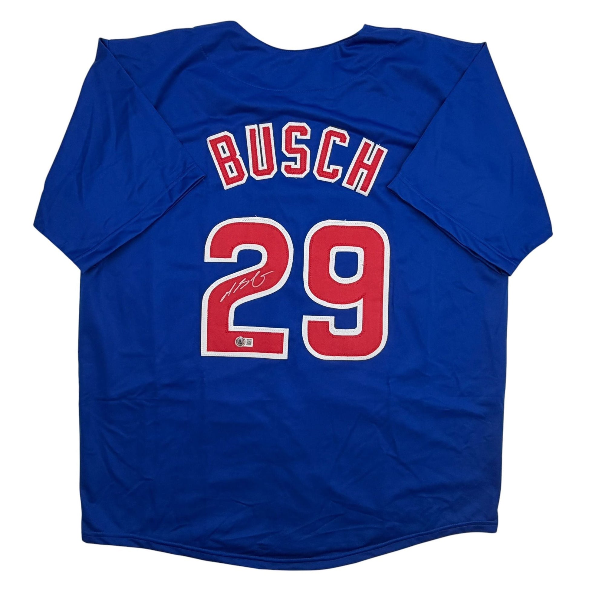 Autographed/Signed Michael Busch Chicago Blue Baseball Jersey Beckett BAS COA
