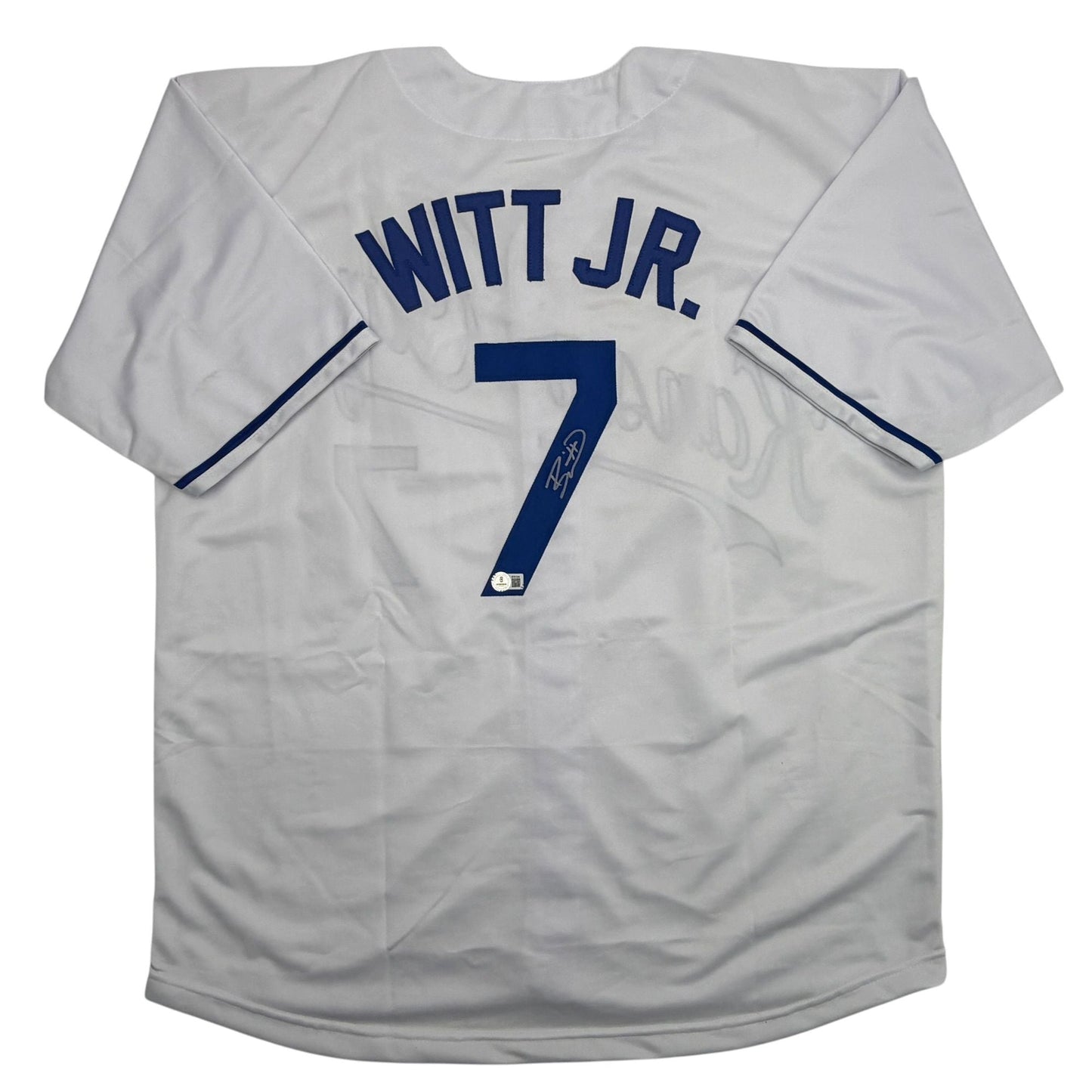 Autographed/Signed Bobby Witt Jr. Kansas City White Baseball Jersey Beckett BAS COA