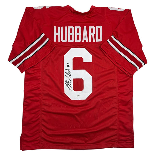 Autographed/Signed Sam Hubbard Ohio State Red College Football Jersey JSA COA