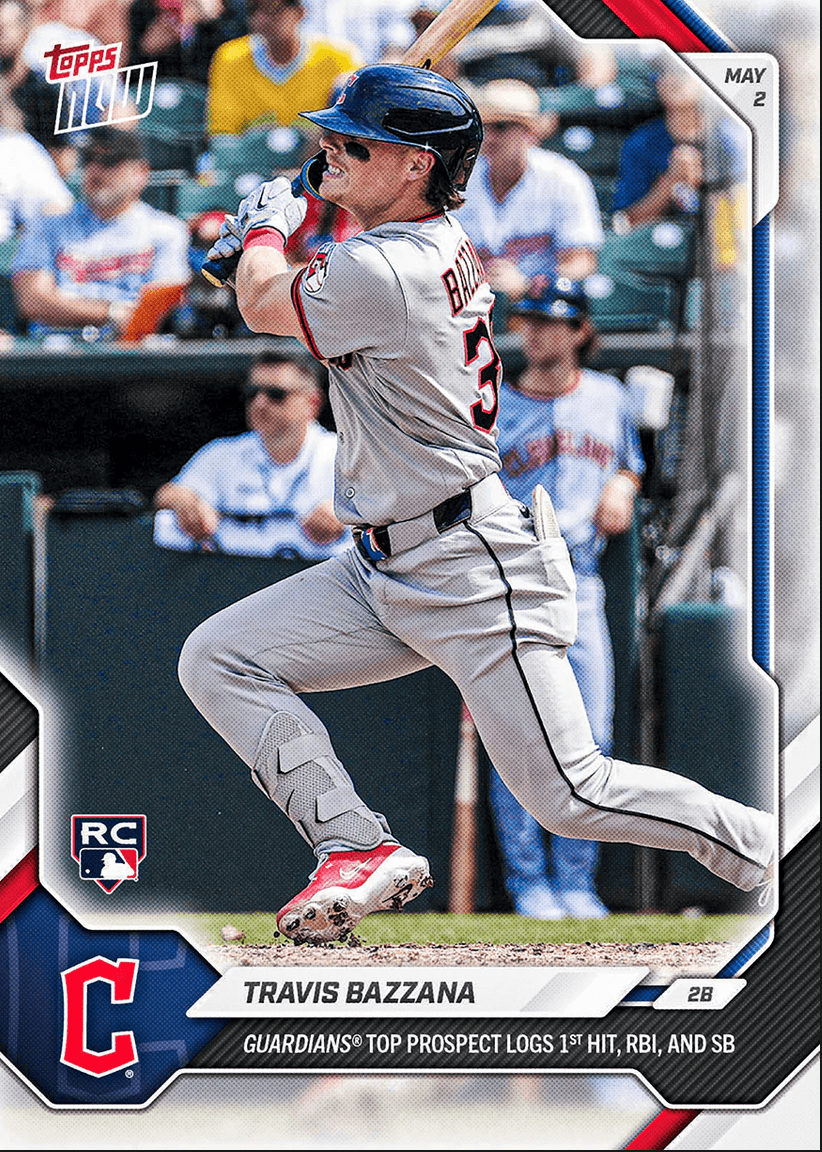 2026 Topps Now Travis Bazzana #153 Guardians Top Prospect Logs 1st Hit, RBI & Steal Cleveland Guardians Rookie RC Baseball Card