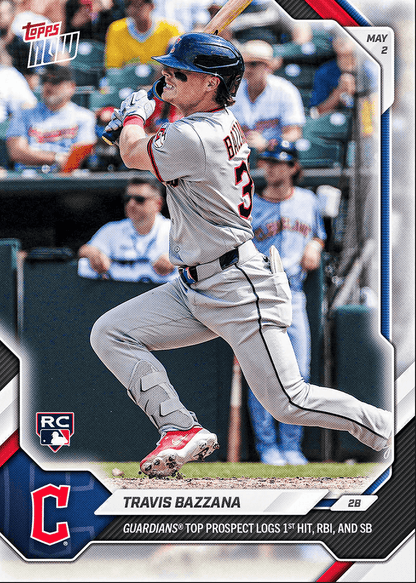 2026 Topps Now Travis Bazzana #153 Guardians Top Prospect Logs 1st Hit, RBI & Steal Cleveland Guardians Rookie RC Baseball Card