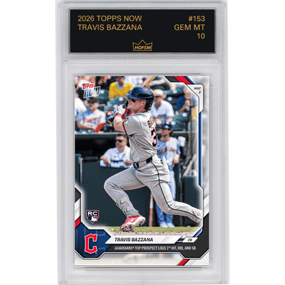 Graded 2026 Topps Now Travis Bazzana #153 Guardians Top Prospect Logs 1st Hit, RBI & Steal Cleveland Guardians Rookie RC Baseball Card HOFSM 10 Gem Mint
