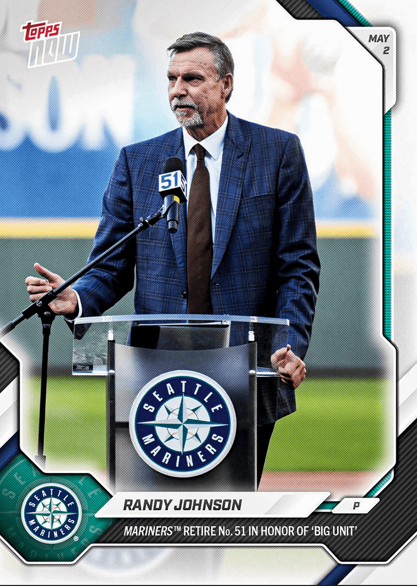 2026 Topps Now Randy Johnson #155 Mariners Retire Number 51 in Honor of "Big Unit" Seattle Mariners Baseball Card