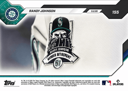 2026 Topps Now Randy Johnson #155 Mariners Retire Number 51 in Honor of "Big Unit" Seattle Mariners Baseball Card