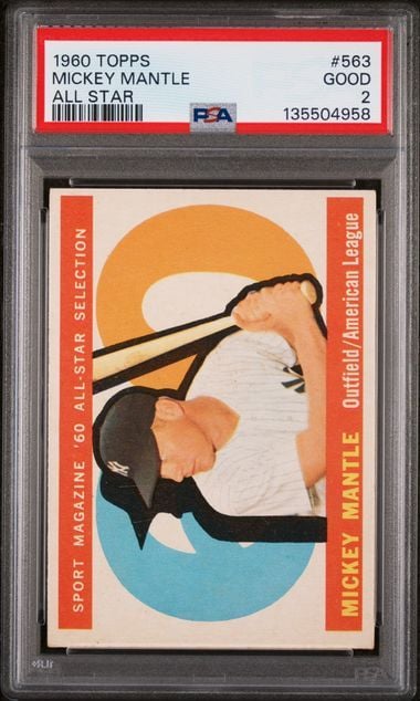 Graded 1960 Topps Mickey Mantle #563 All Star Baseball Card PSA 2 Good