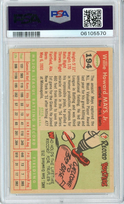 Graded 1955 Topps Willie Mays #194 Baseball Card PSA 5 Excellent