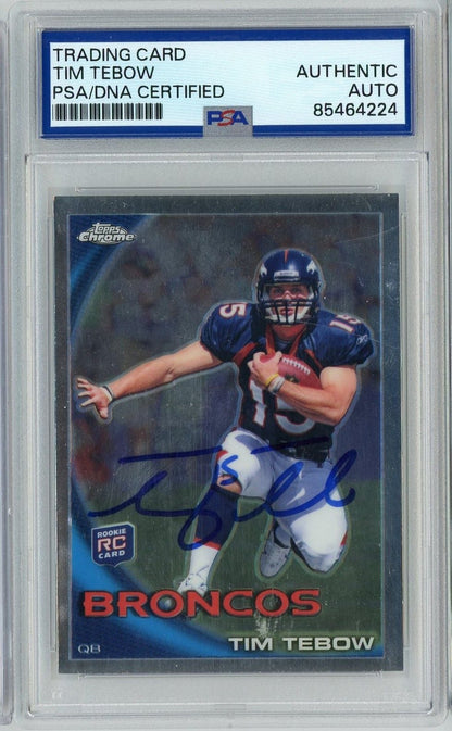Graded 2010 Topps Chrome Tim Tebow #C100 Signed Autographed Football Trading Card PSA/DNA Authentic