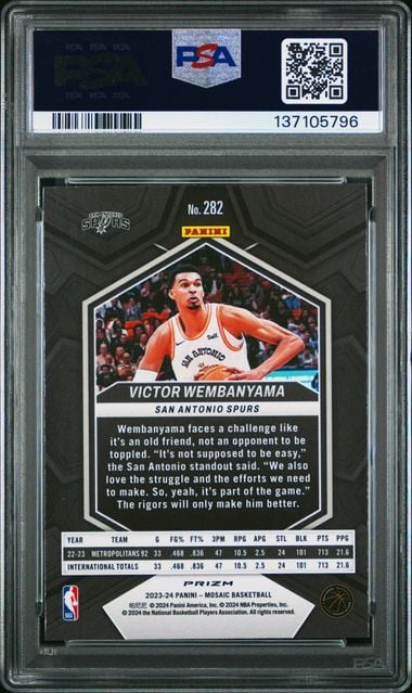 Graded 2023 Panini Mosaic Victor Wembanyama #282 Mosaic Rookie RC Basketball Card PSA 9 Mint