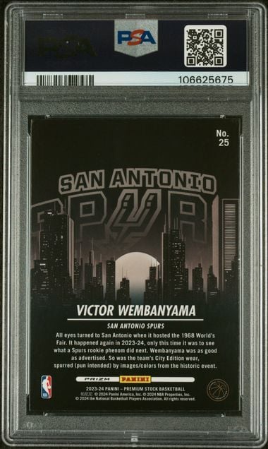 Graded 2023 Hoops Premium Stock Victor Wembanyama #25 City Edition Disco Prizm Rookie RC Basketball Card PSA 9 Mint