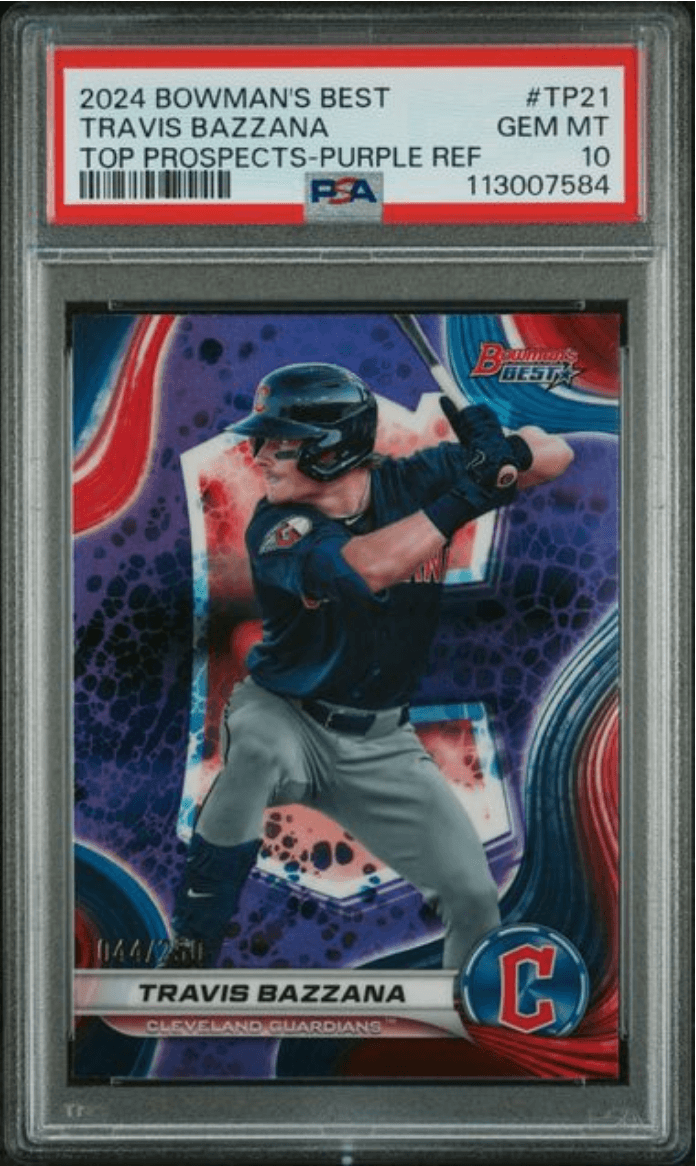 Graded 2024 Topps Bowmans Best Travis Bazzana #TP21 Top Prospects Purple Refractor /250 Rookie RC Baseball Card PSA 10 Gem Mint