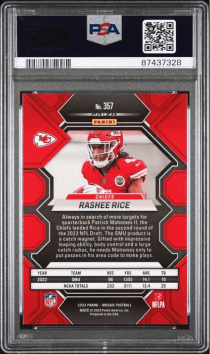 Graded 2023 Panini Mosaic Rashee Rice #357 Red Rookie RC Football Card PSA 10 Gem Mint