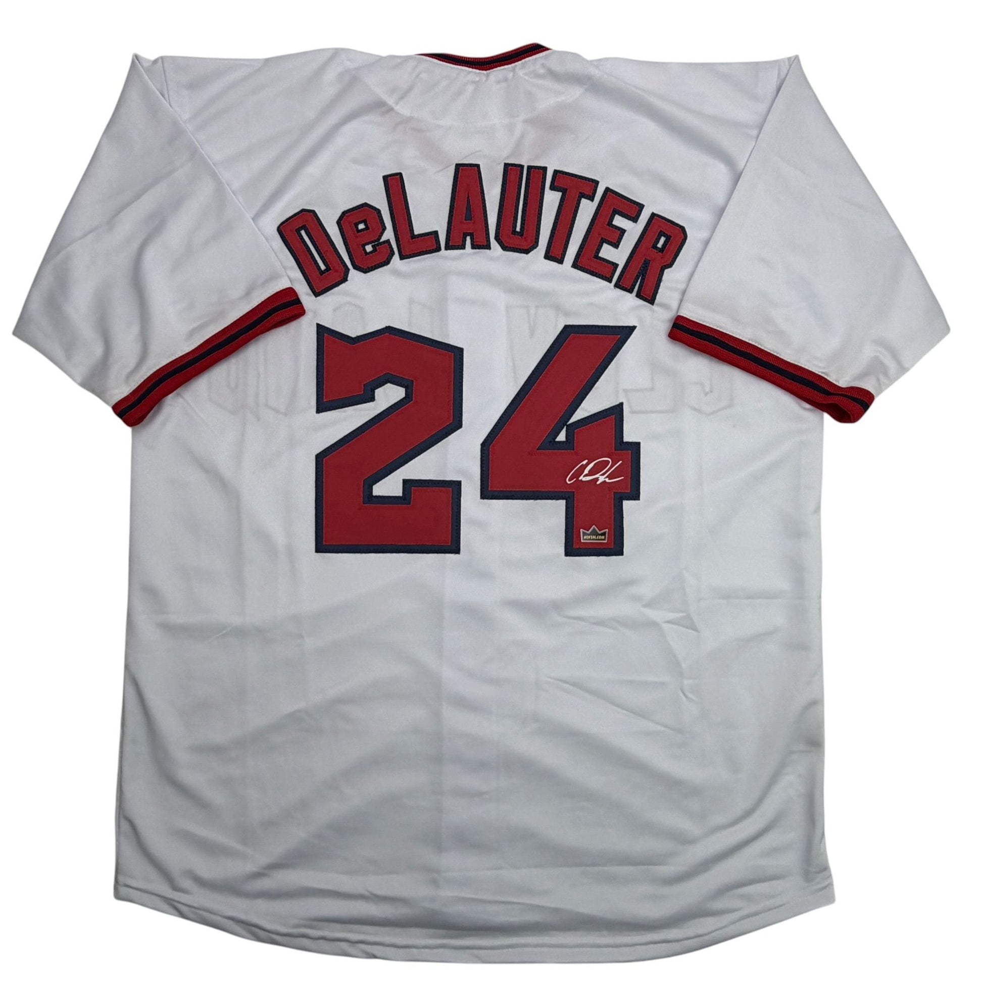 Facsimile Autographed Chase DeLauter Cleveland White Reprint Laser Auto Baseball Jersey Size Men's XL