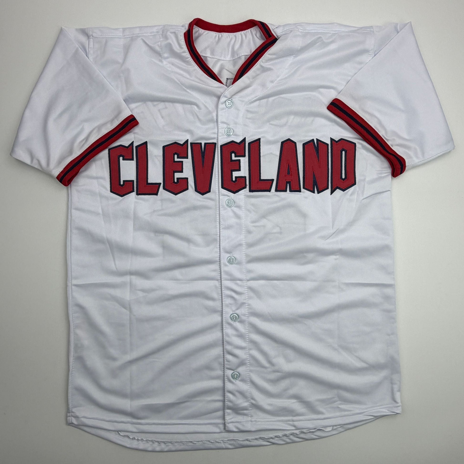 Facsimile Autographed Chase DeLauter Cleveland White Reprint Laser Auto Baseball Jersey Size Men's XL