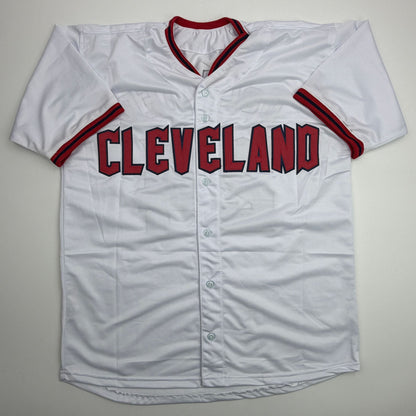 Facsimile Autographed Chase DeLauter Cleveland White Reprint Laser Auto Baseball Jersey Size Men's XL