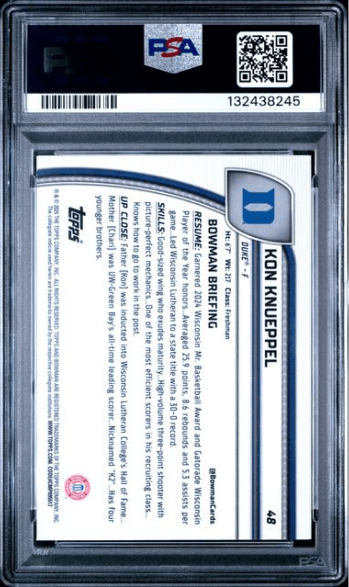 Graded 2024 Topps Bowman Chrome U Kon Knueppel #48 Rookie RC Basketball Card PSA 10 Gem Mint