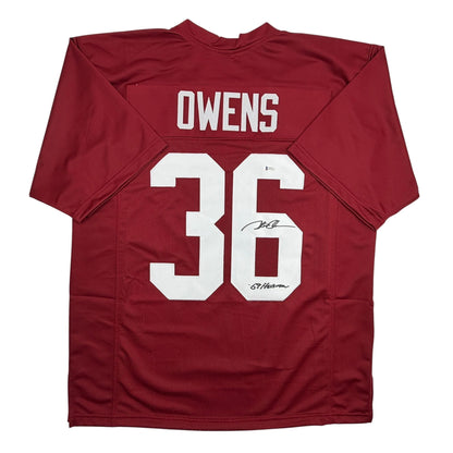 Autographed/Signed Steve Owens 69 Heisman Oklahoma Maroon College Football Jersey Beckett BAS COA
