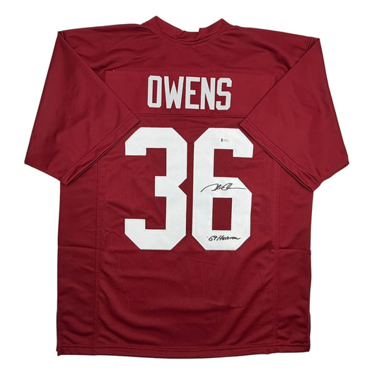 Autographed/Signed Steve Owens 69 Heisman Oklahoma Maroon College Football Jersey Beckett BAS COA