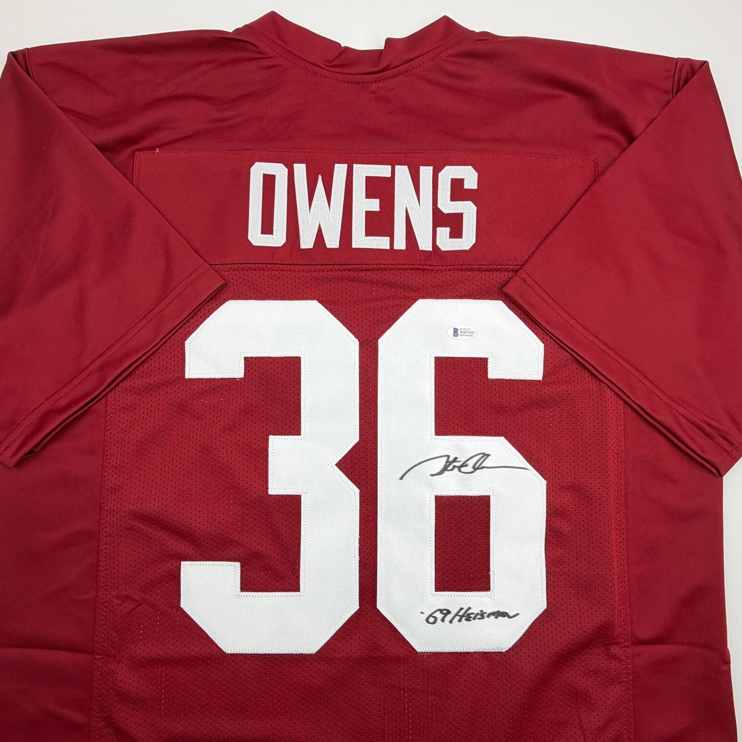 Autographed/Signed Steve Owens 69 Heisman Oklahoma Maroon College Football Jersey Beckett BAS COA