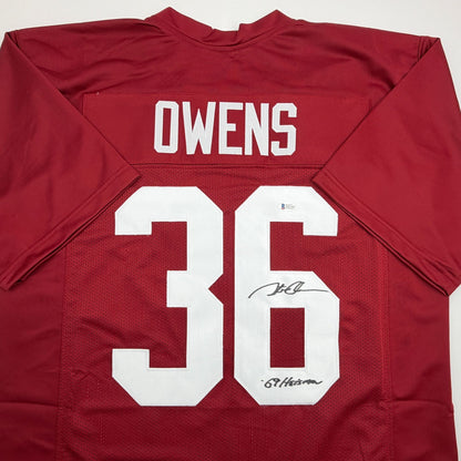 Autographed/Signed Steve Owens 69 Heisman Oklahoma Maroon College Football Jersey Beckett BAS COA