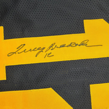 Autographed/Signed Terry Bradshaw Pittsburgh Black Color Rush Football Jersey Beckett BAS COA