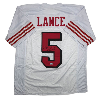 Autographed/Signed Trey Lance San Francisco White Alternate Football Jersey Beckett BAS COA