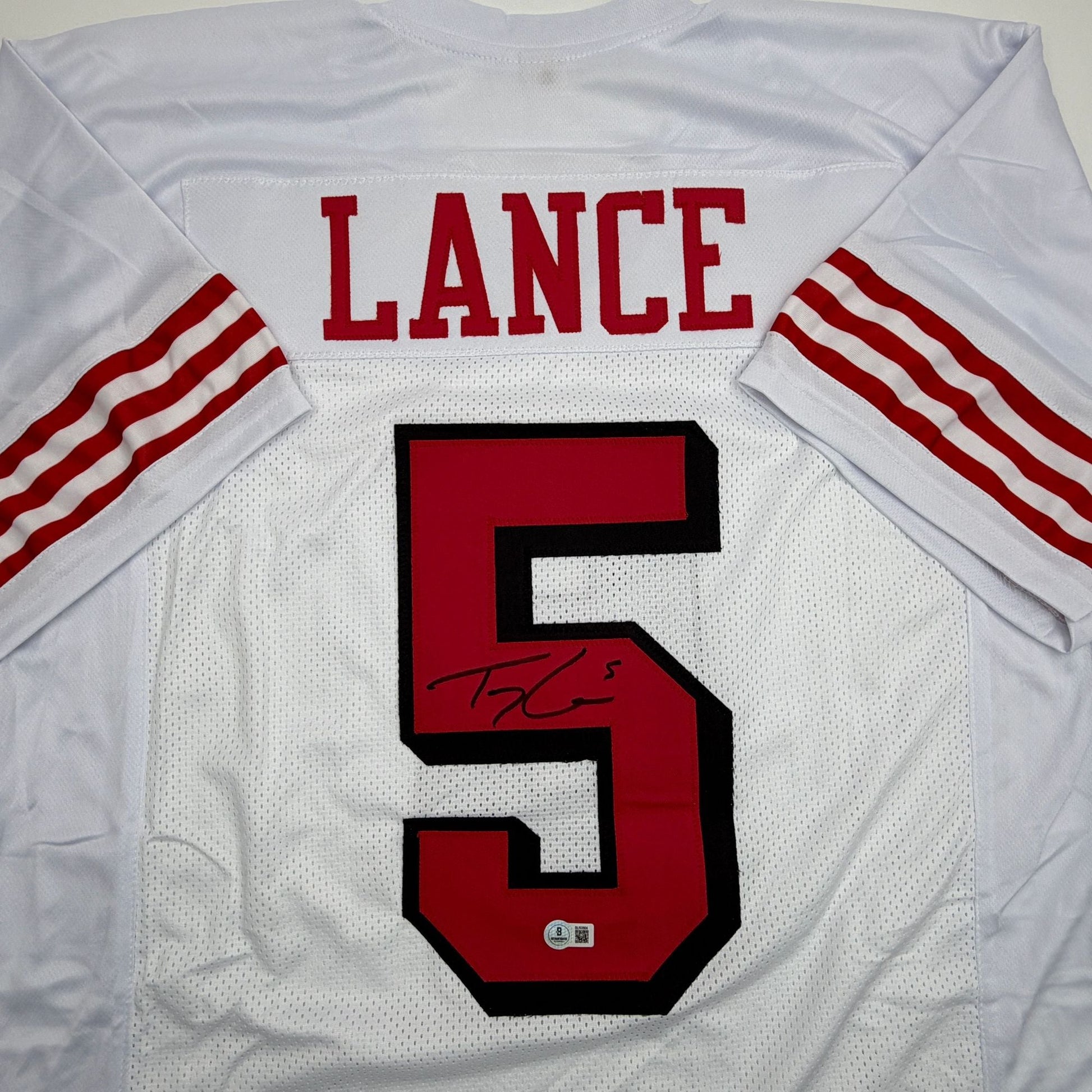 Autographed/Signed Trey Lance San Francisco White Alternate Football Jersey Beckett BAS COA