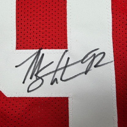 Autographed/Signed Michael Strahan New York Red Football Jersey Beckett BAS COA