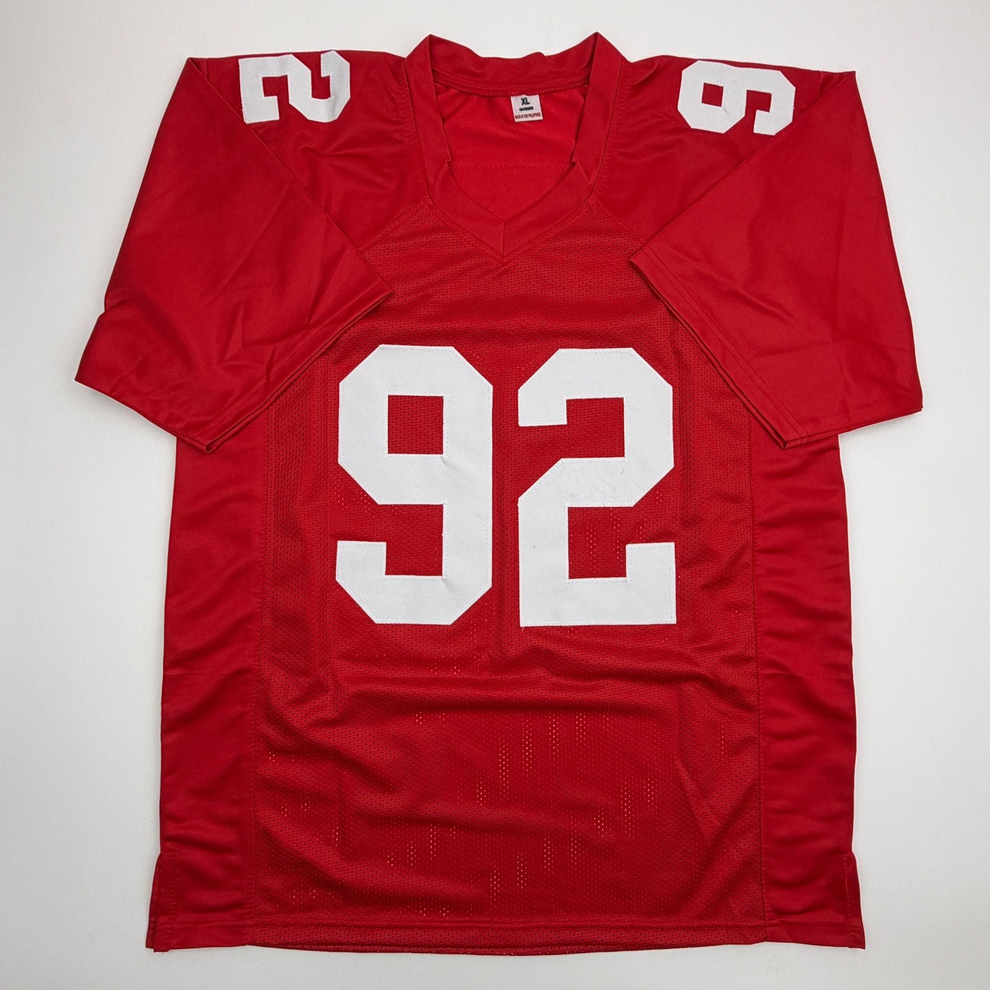 Autographed/Signed Michael Strahan New York Red Football Jersey Beckett BAS COA