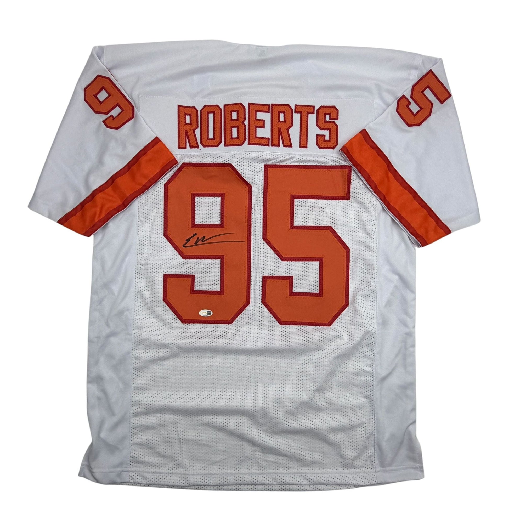 Autographed/Signed Elijah Roberts Tampa Bay Retro White Football Jersey Beckett BAS COA