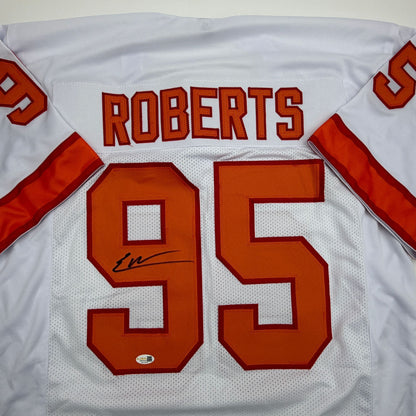 Autographed/Signed Elijah Roberts Tampa Bay Retro White Football Jersey Beckett BAS COA