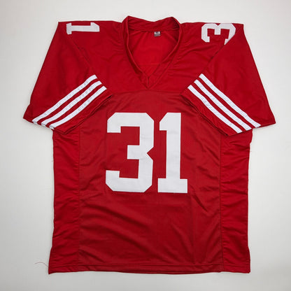 Autographed/Signed Isaac Guerendo San Francisco Red Football Jersey Beckett BAS COA