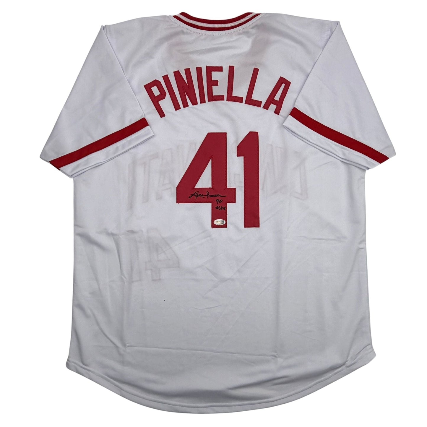 Autographed/Signed Lou Piniella 90 WSC Cincinnati White Baseball Jersey JSA COA