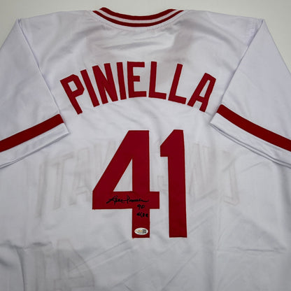 Autographed/Signed Lou Piniella 90 WSC Cincinnati White Baseball Jersey JSA COA