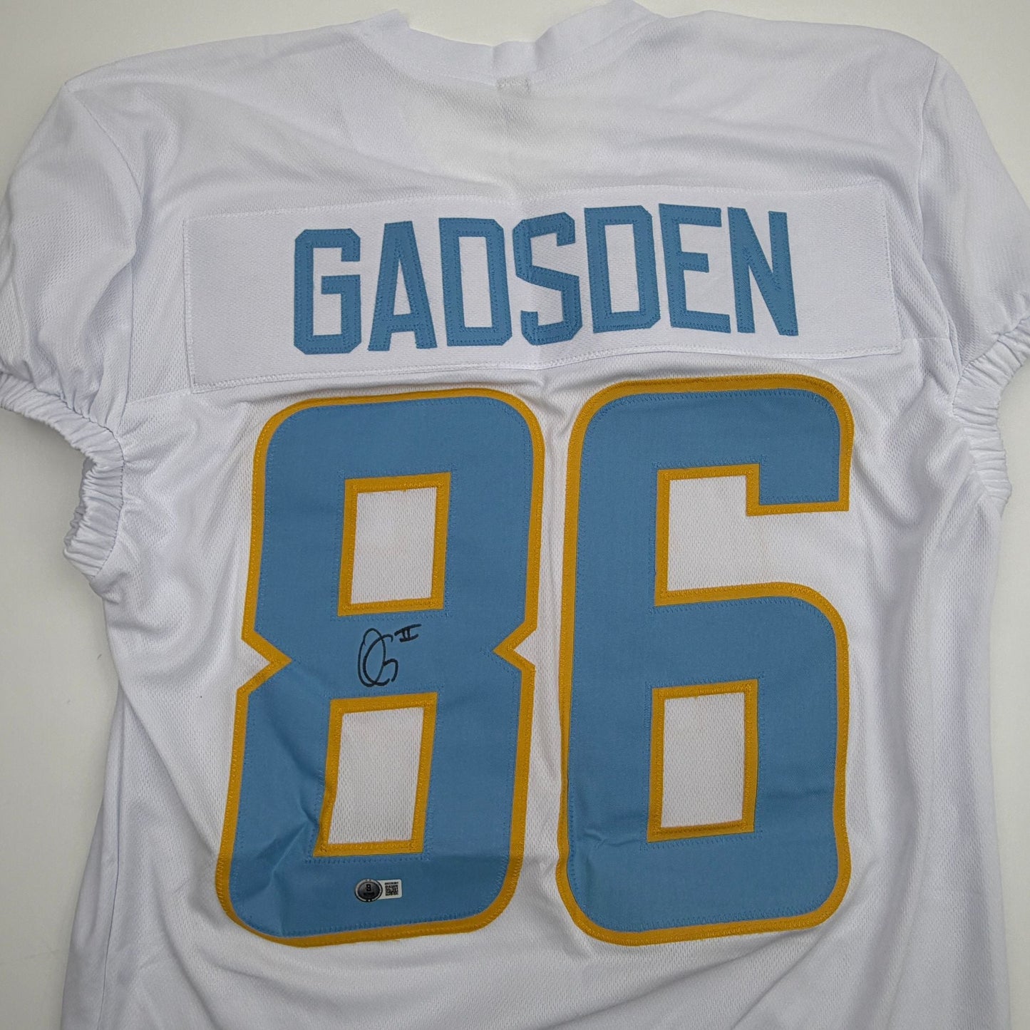 Autographed/Signed Oronde Gadsden Los Angeles San Diego White Pro Cut Football Jersey Beckett BAS COA