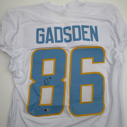 Autographed/Signed Oronde Gadsden Los Angeles San Diego White Pro Cut Football Jersey Beckett BAS COA