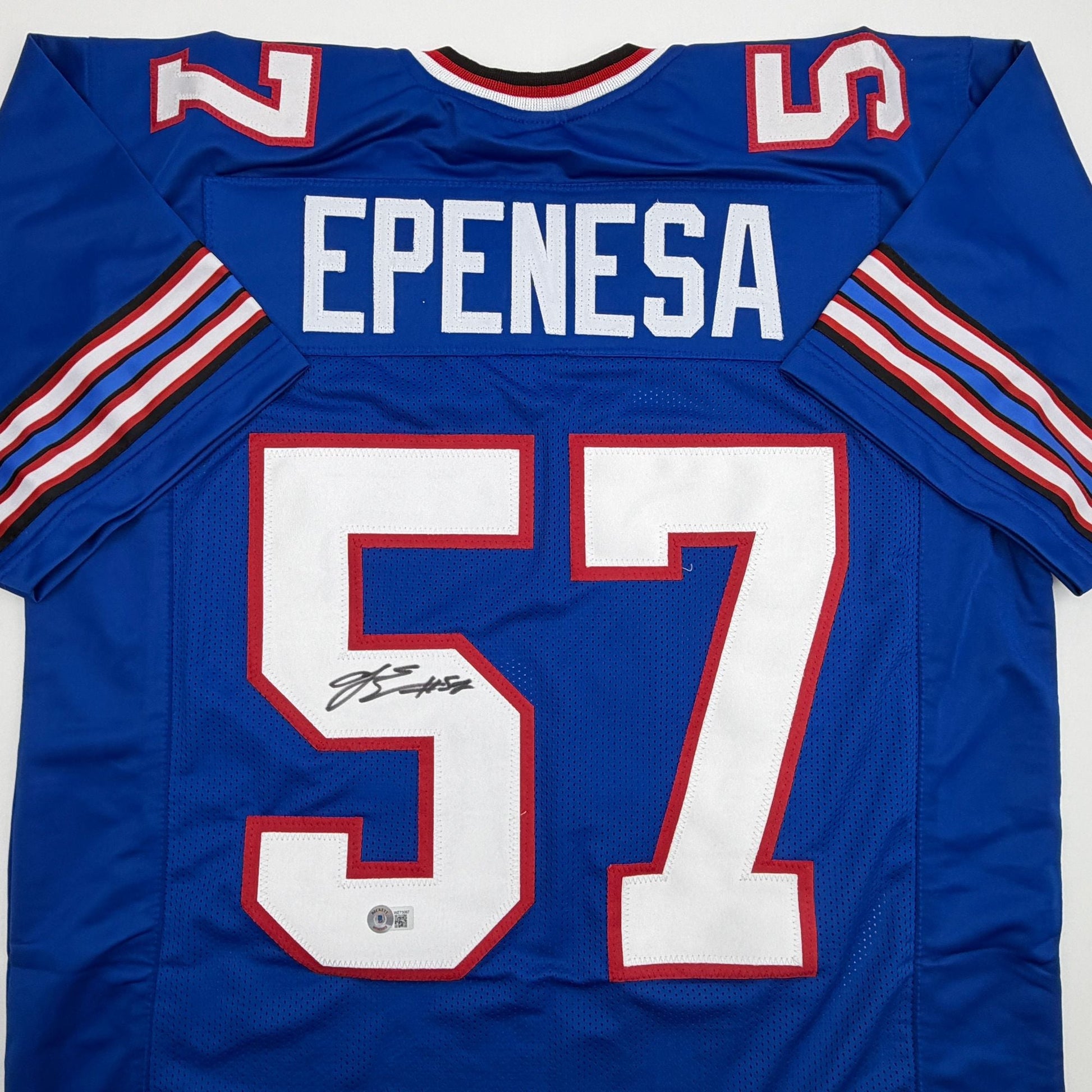 Autographed/Signed AJ A.J. Epenesa Buffalo Blue Football Jersey Beckett BAS COA