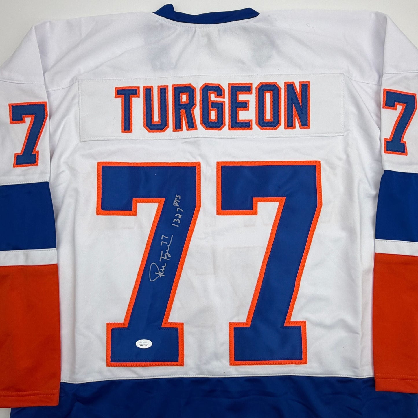 Autographed/Signed Pierre Turgeon New York White Hockey Jersey JSA COA